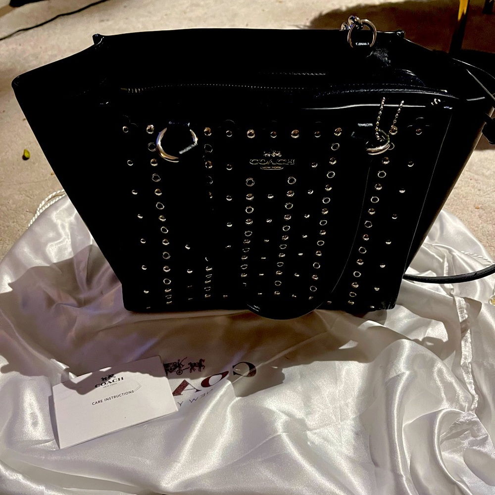Coach navy blue studded leather mini tote